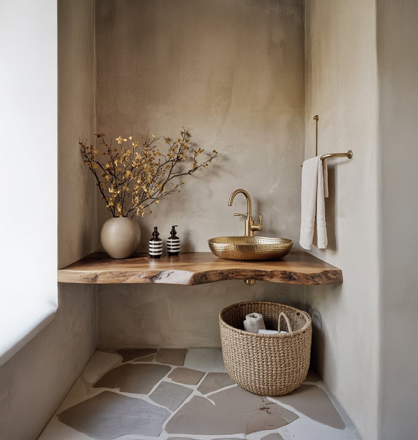 Live Edge Zwevende Badkamerplank Van Massief Hout – Rustieke Organizer