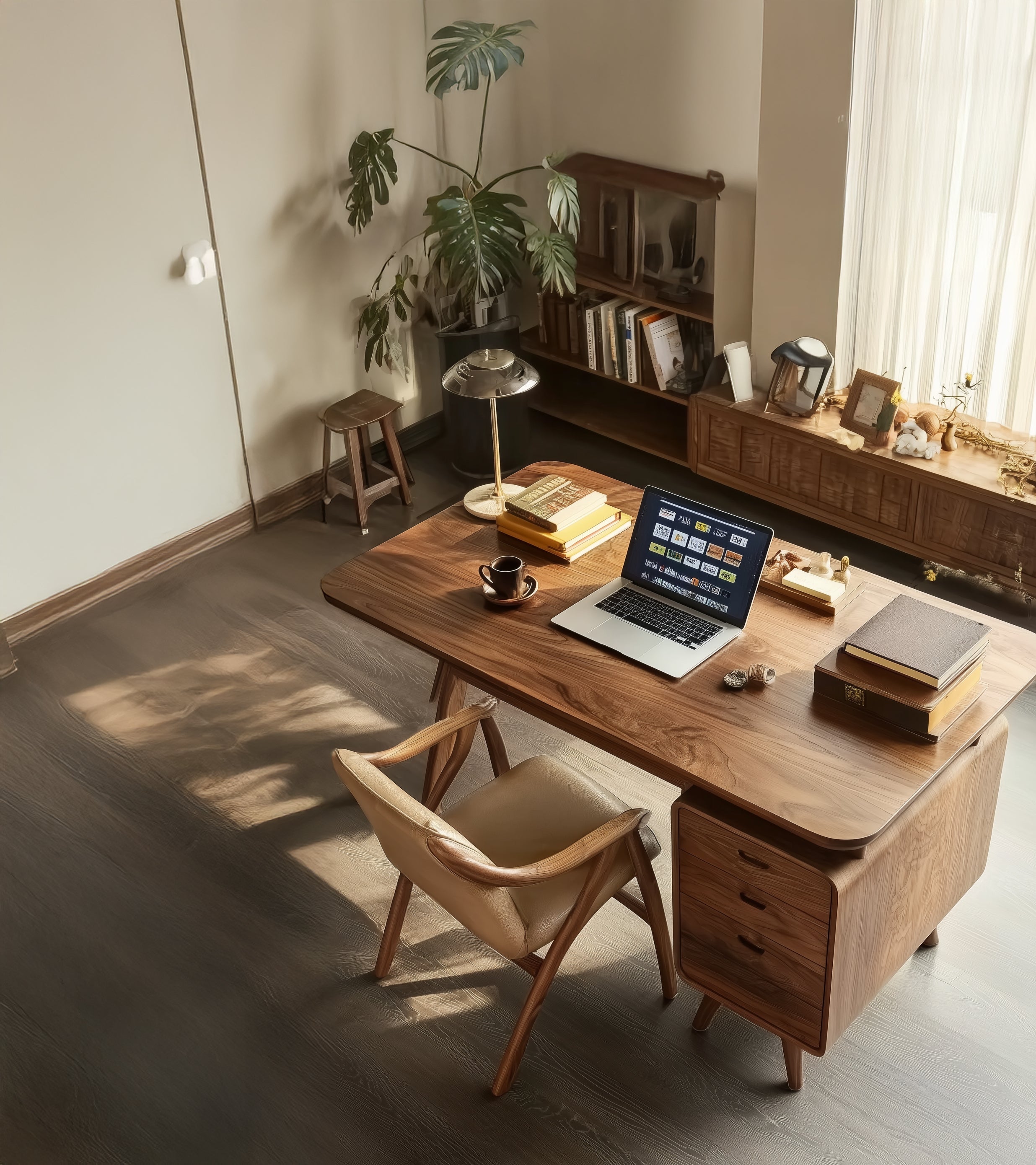 Modern Minimalist Computer Desk with Gap Design – Solid Wood Writing & Study Desk, Dressing Table