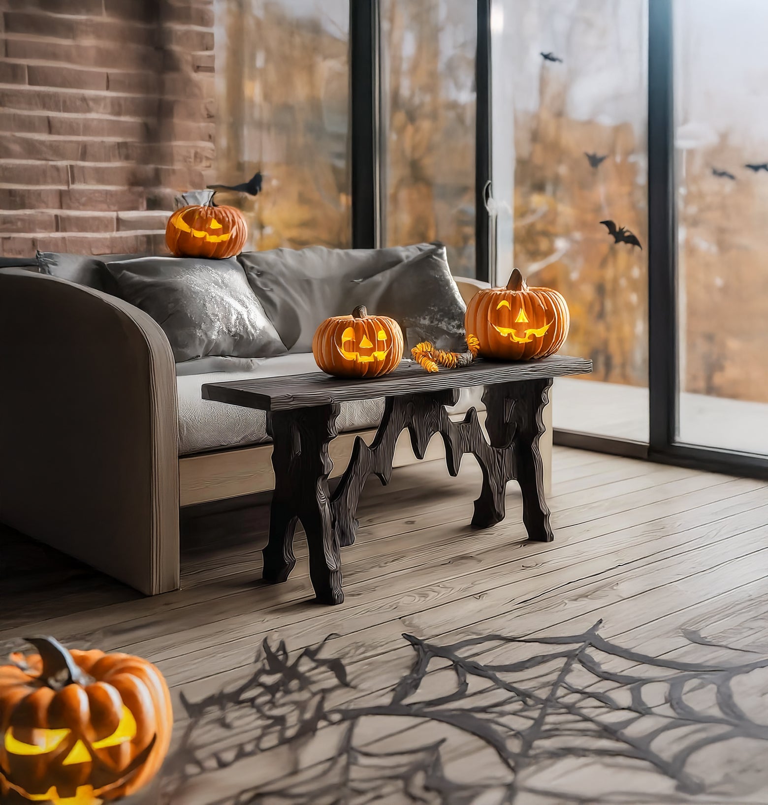 Rustieke Zwarte Houten Halloween Console Tafel – Gotische Haltafel