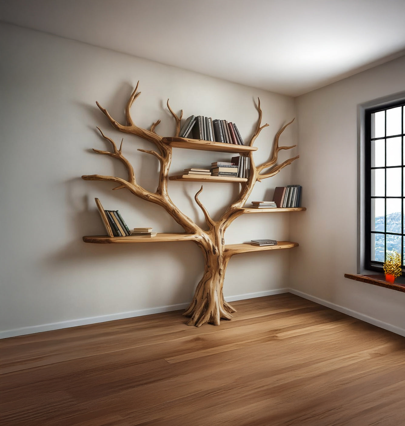 Handgemaakte Boomtak Boekenplank – Zwevende Wandplank op Maat