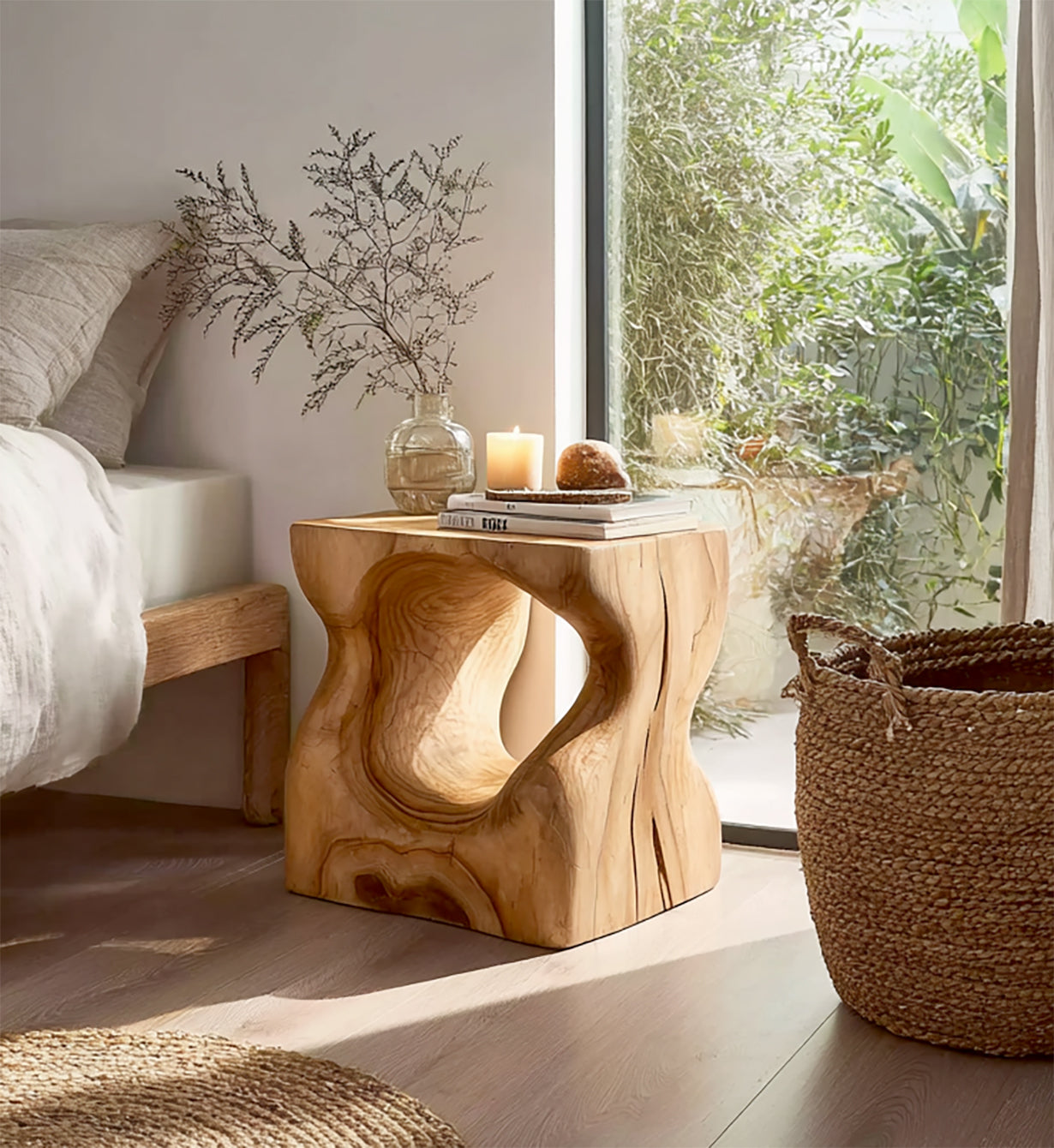 Farmhouse Nightstand for Bedroom – Rustic Wooden Bedside Table with Drawer