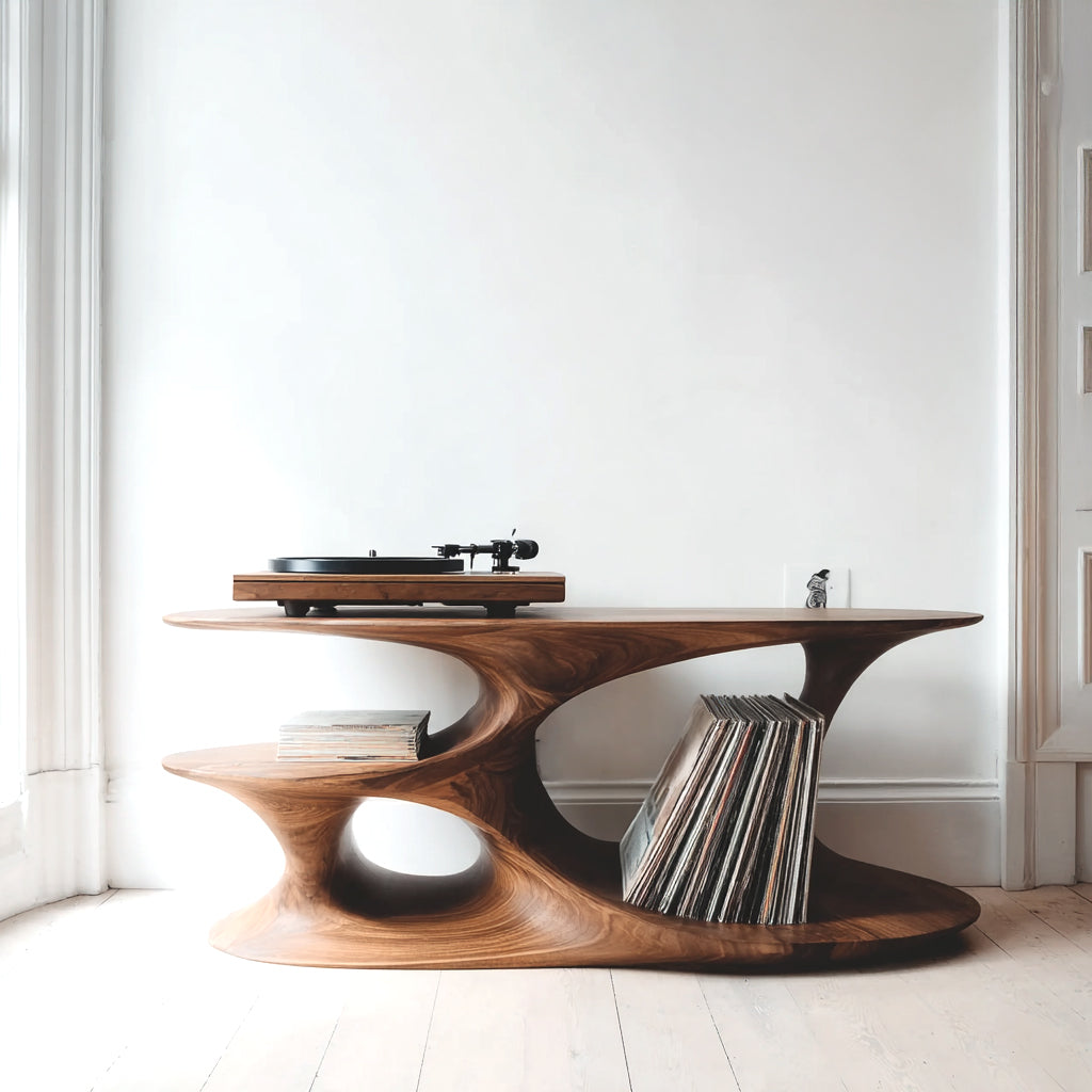 Solid Wood Turntable Stand – Rustic Record Player Cabinet with Farmhouse Storage