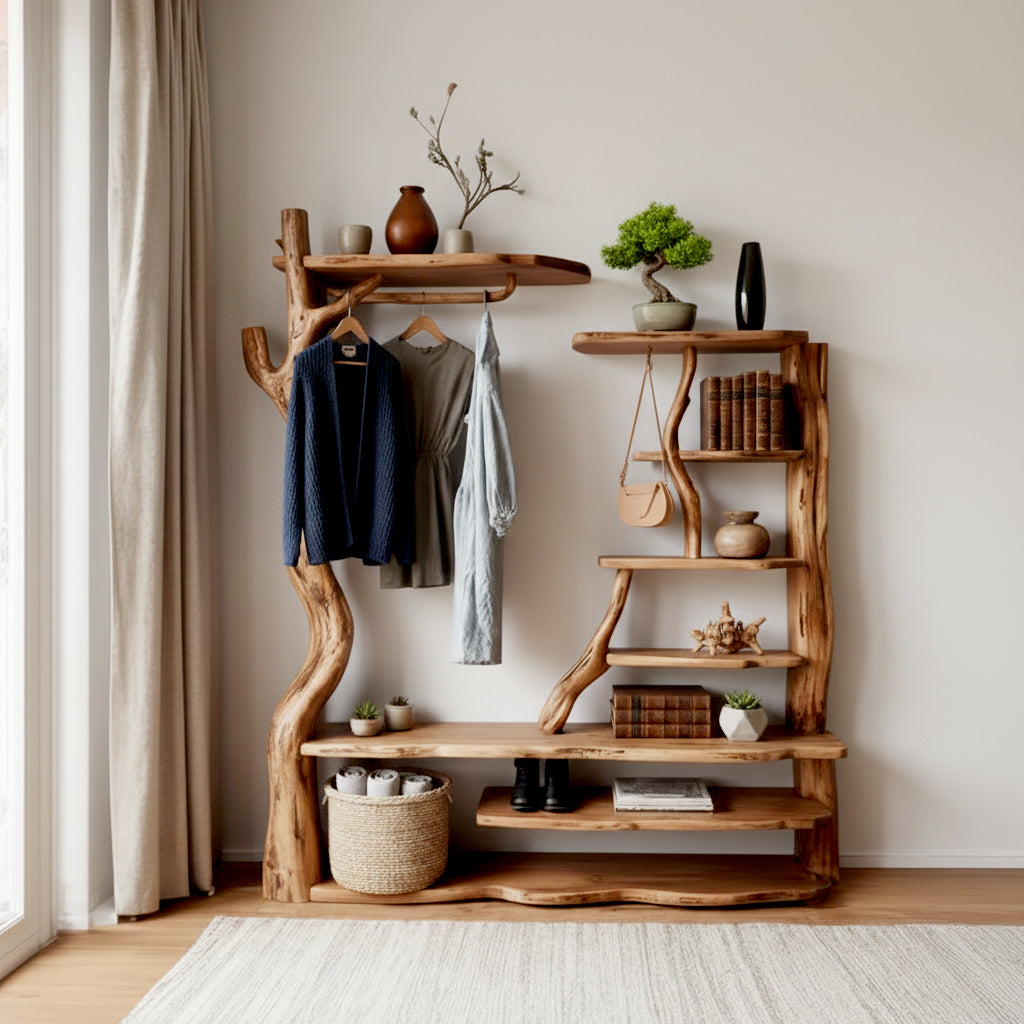 Boomtak Kapstok Wandmontage van Drijfhout met Opbergplank & Haken