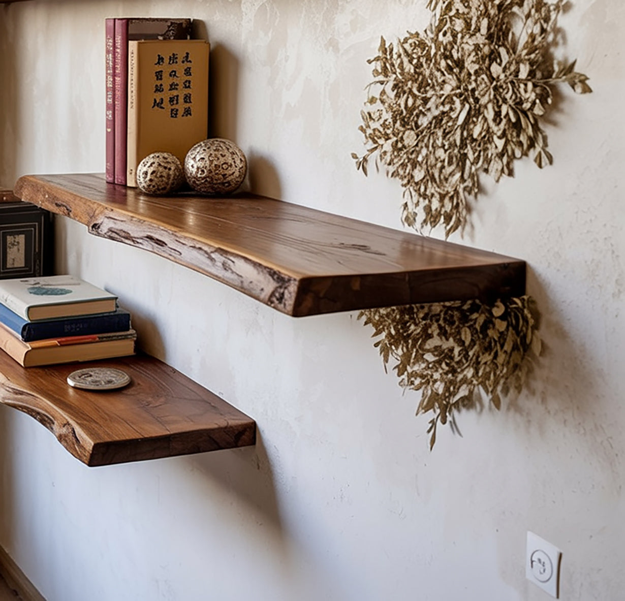 Massief Houten Live Edge Wandplank – Rustieke Wanddecoratie Badkamer
