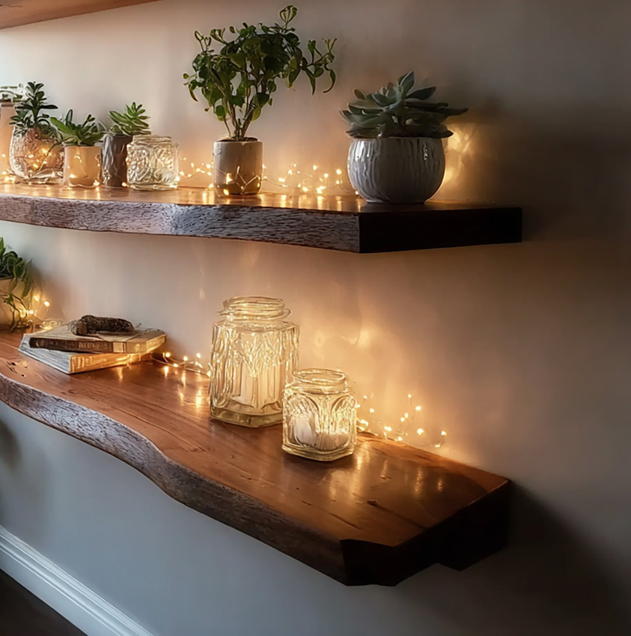 Massief Houten Live Edge Wandplank – Rustieke Badkamer & Wasruimte Decor