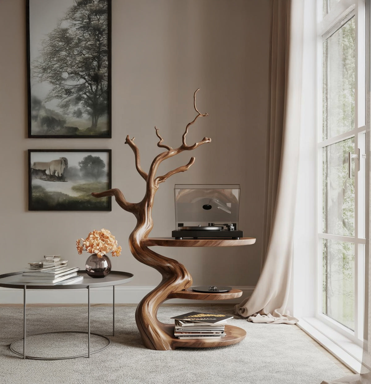 Handmade Wooden Record Player Stand with Vinyl Storage