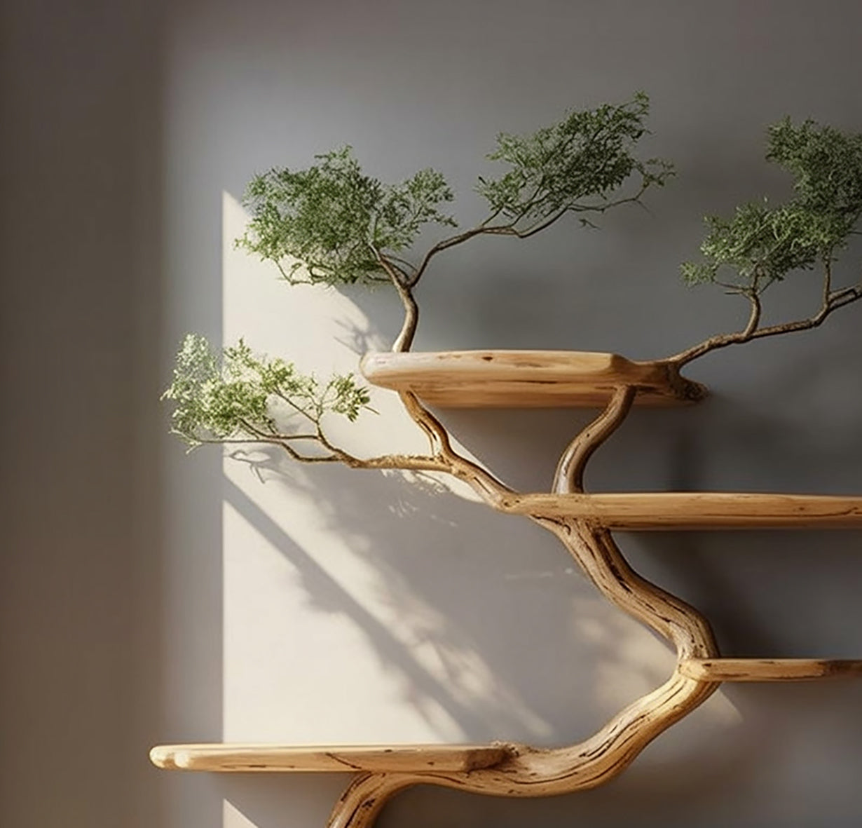 Rustieke Boomtak Boekenplank – Handgemaakte Houten Wanddecoratie