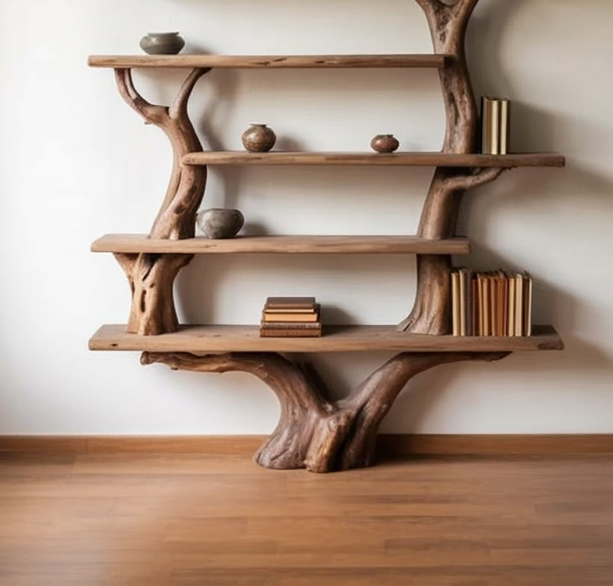 Boekenkast Van Boomtakken – Massief Hout Drijfhout Wand- & Vloerdecoratie