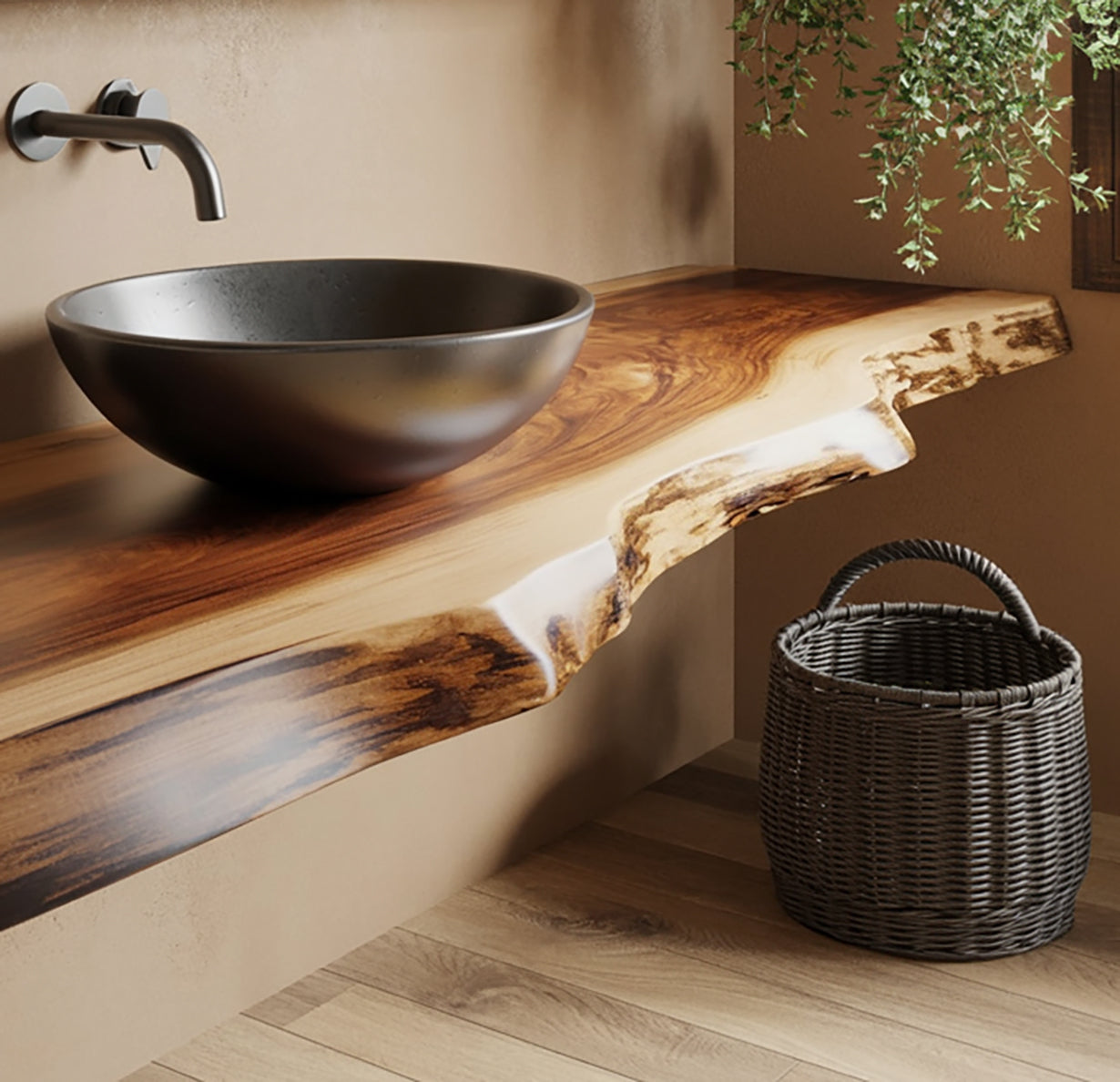 Massief Houten Wastafelplank – Rustieke Badkamer Wanddecor