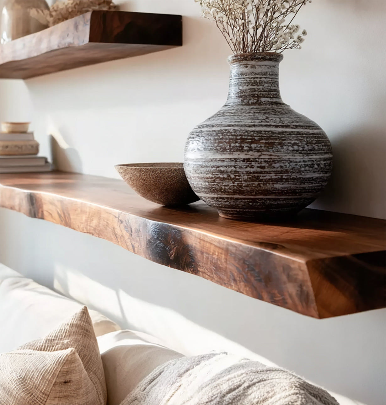 Handgemaakte Live Edge Houten Zwevende Planken – Rustieke Wandplank