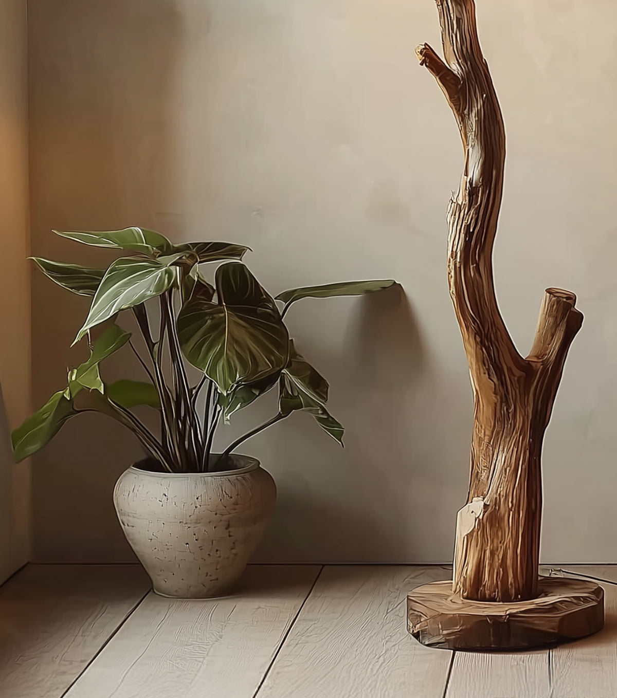 Tree Branch Wooden Floor Lamp – Rustic Driftwood Lighting for Living Room & Bedroom