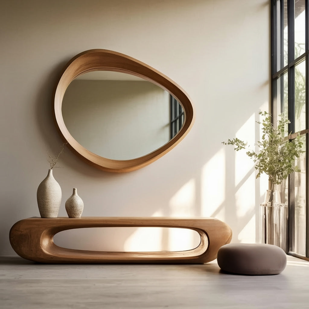 Handgemaakte Organische Houten Spiegel – Mid Century Modern Wandspiegel