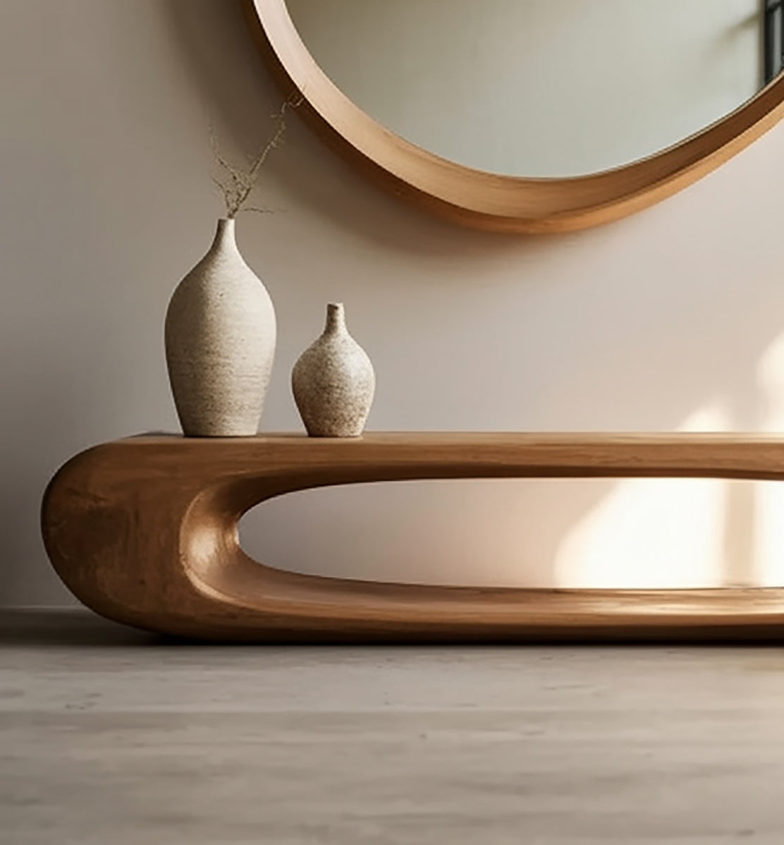 Handgemaakte Organische Houten Spiegel – Mid Century Modern Wandspiegel