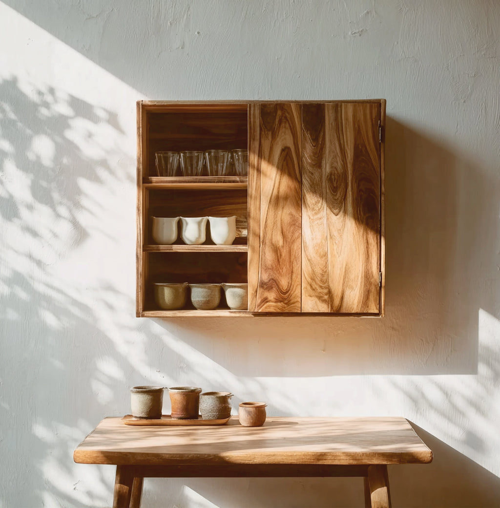 Handgemaakte Wandkast van Massief Hout – Minimalistische Hangplank