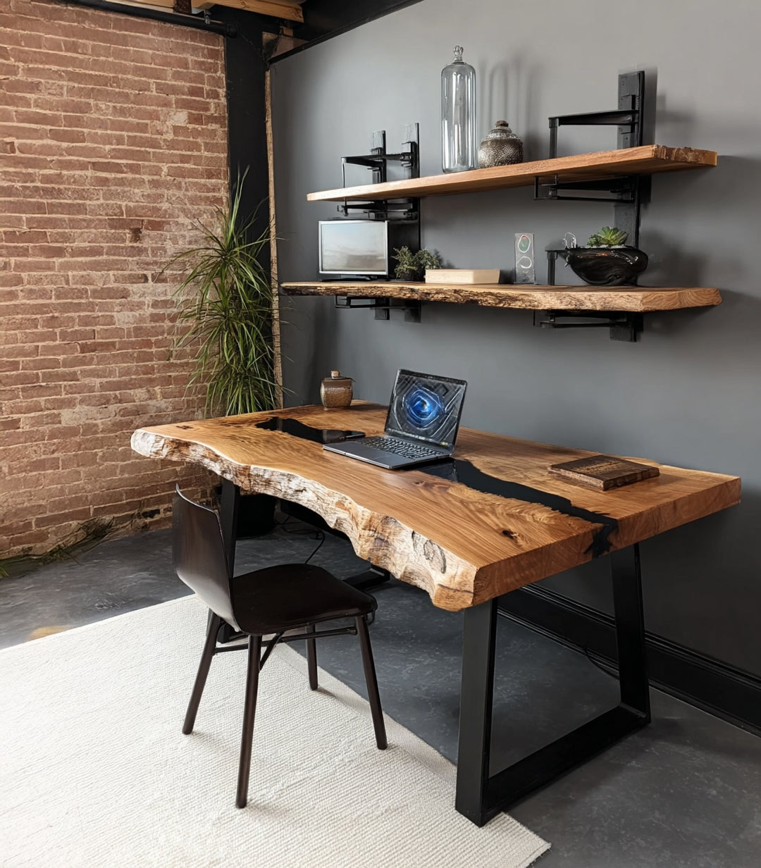 Handcrafted Live Edge Epoxy Desk – Solid Wood Office Table with Resin River