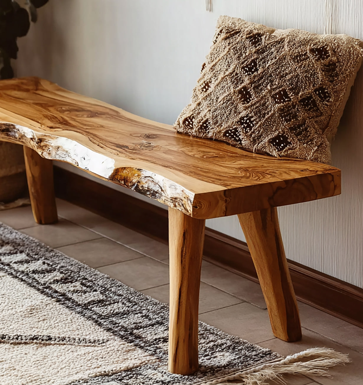 Live Edge Bank van Acaciahout – Rustiek Modern Entreeaccent