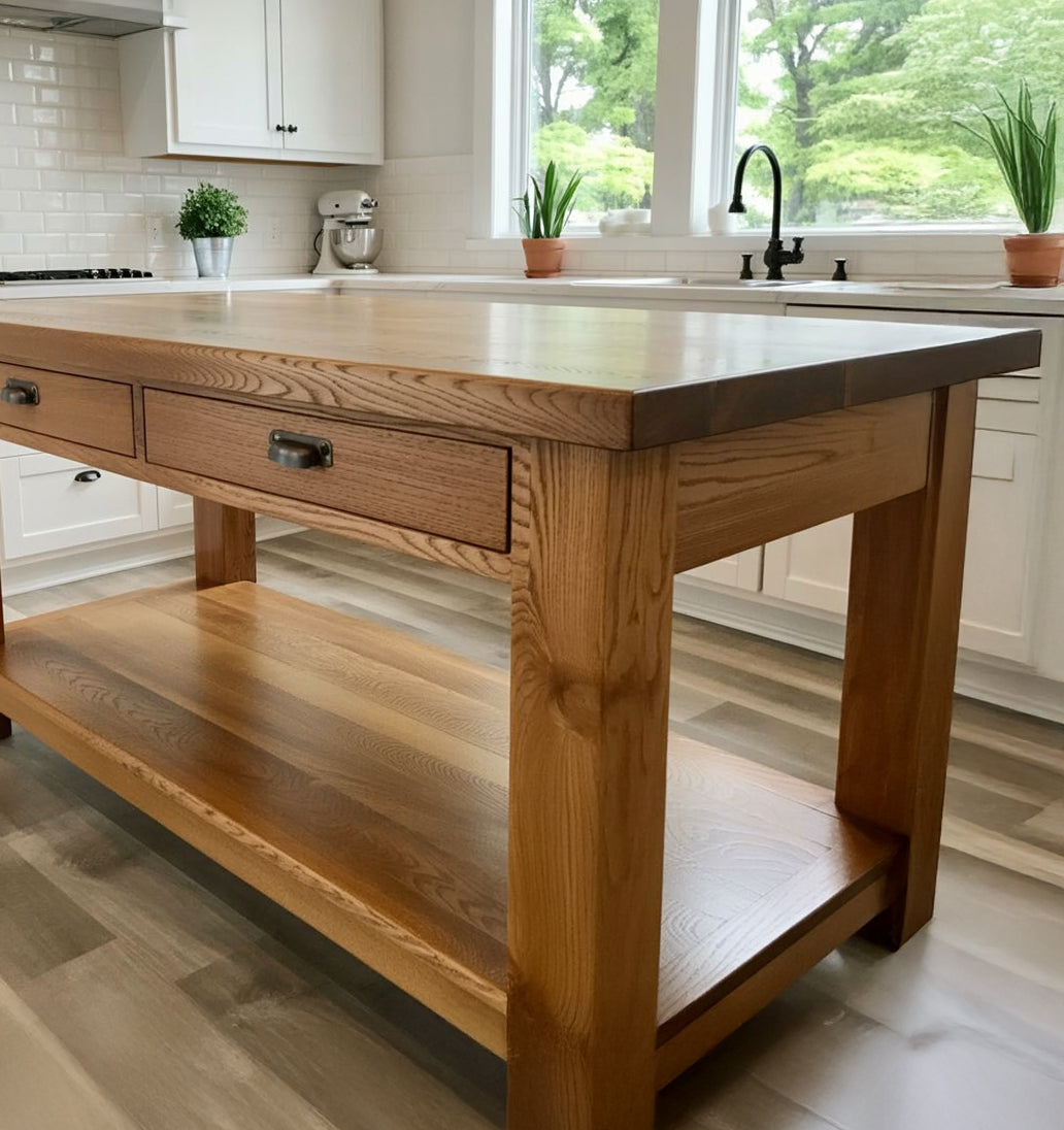 Rustic Reclaimed Wood Kitchen Island with Storage – Farmhouse Counter Table