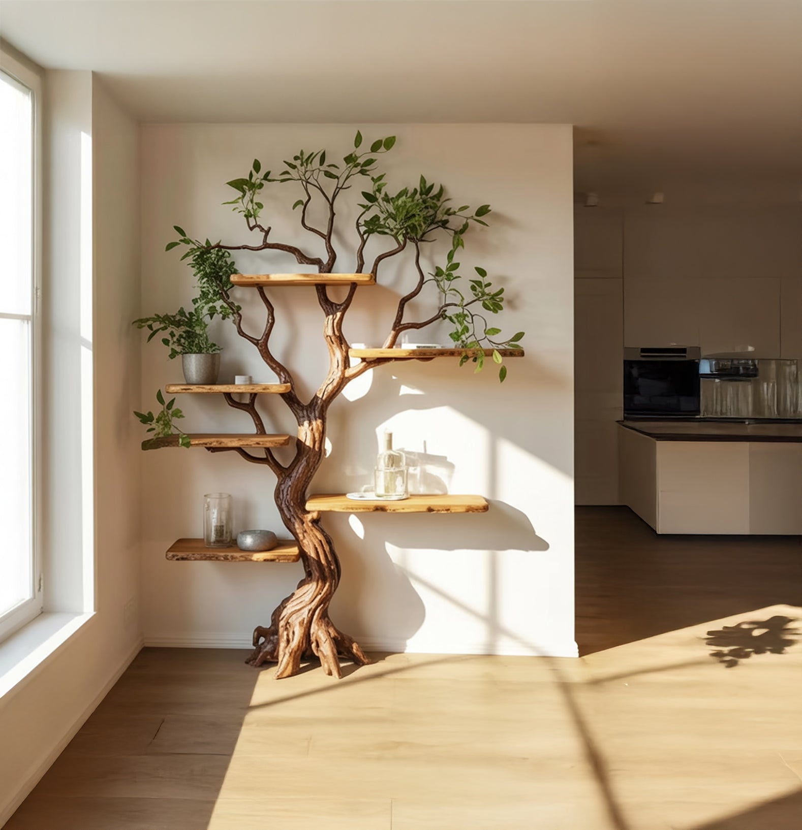 Tree Bookshelf – Handmade Live Edge Wooden Branch Bookcase for Home Decor