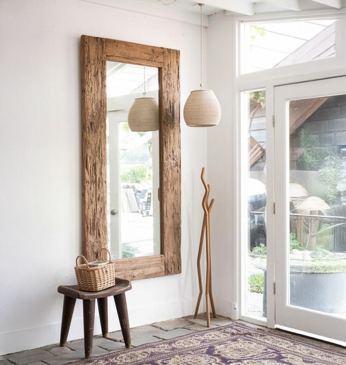 Handmade Wooden Mirror – Modern Full Length Wall Art Mirror, Mid-Century Floor Mirror, Home Decor & Christmas Gift