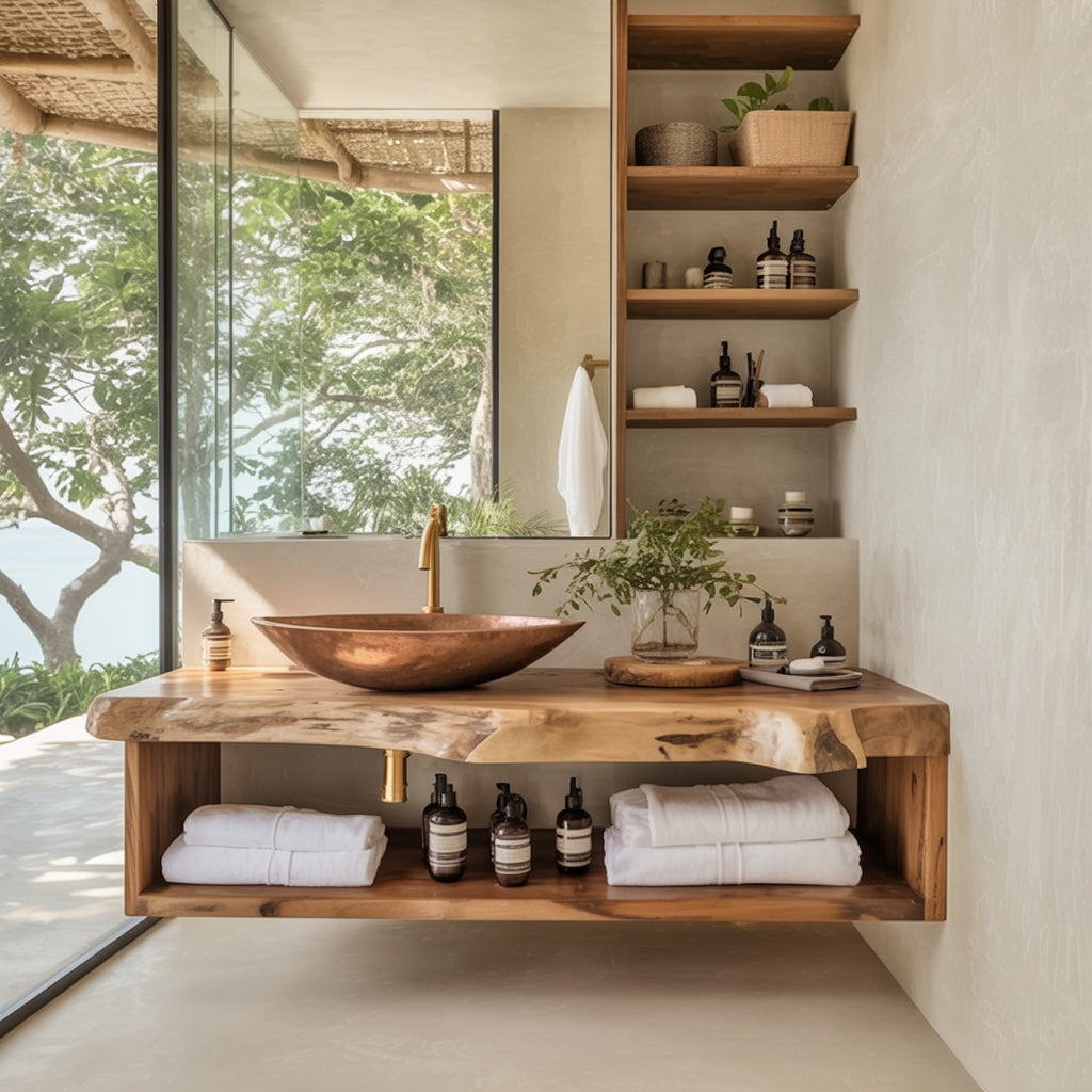 Handgemaakte Zwevende Badkamermeubel van Massief Hout – Farmhouse