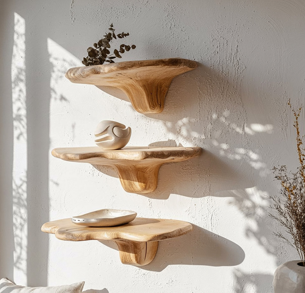 Mushroom Floating Shelves van Massief Hout – Wanddecoratie