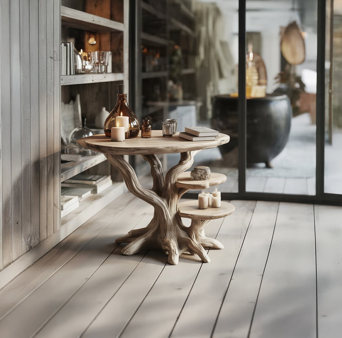 Handmade Solid Wood End Table, Tree Base Side Table, Rustic Home Decor