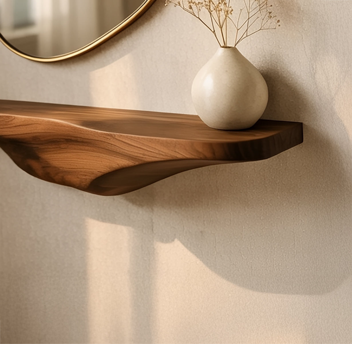 Massief Houten Live Edge Zwevende Wandplank – Rustiek Design