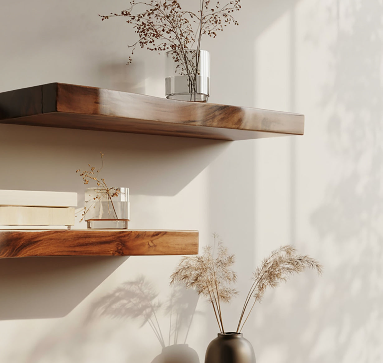 Massief Houten Live Edge Zwevende Wandplank – Rustiek Design