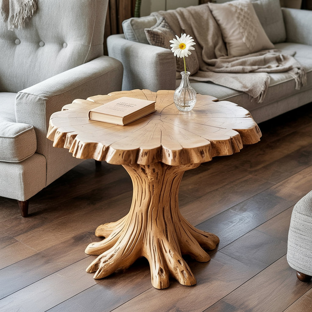 Ronde Massief Houten Salontafel – Live Edge Boomstam Design