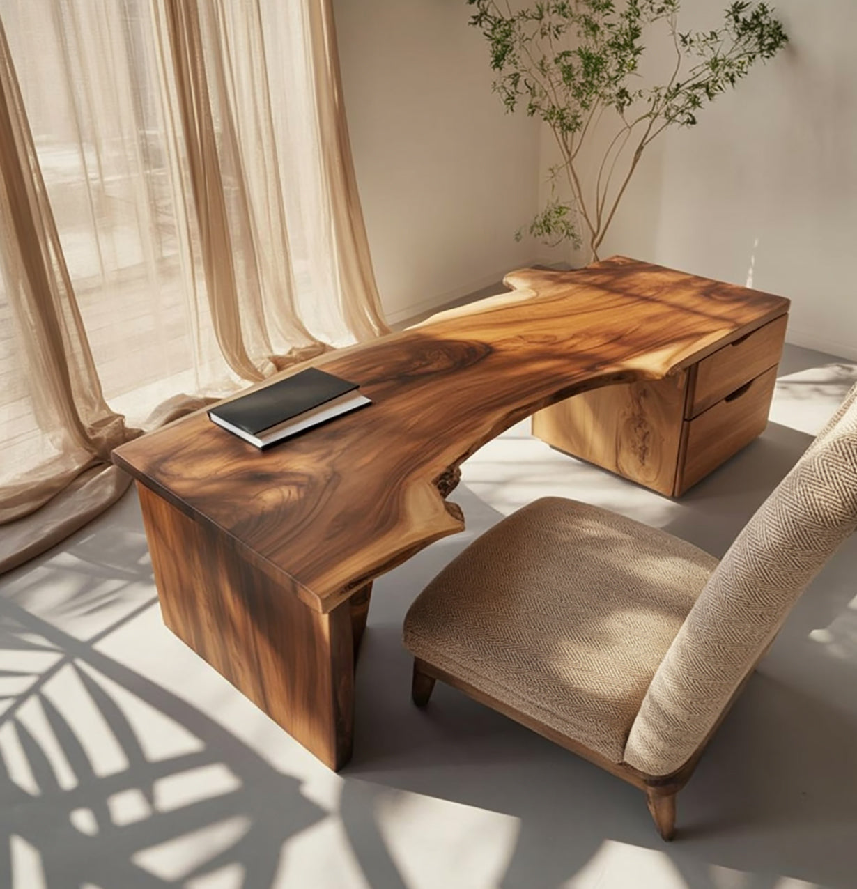 Handcrafted Live Edge Solid Wood Writing Desk with Storage – Modern Rustic