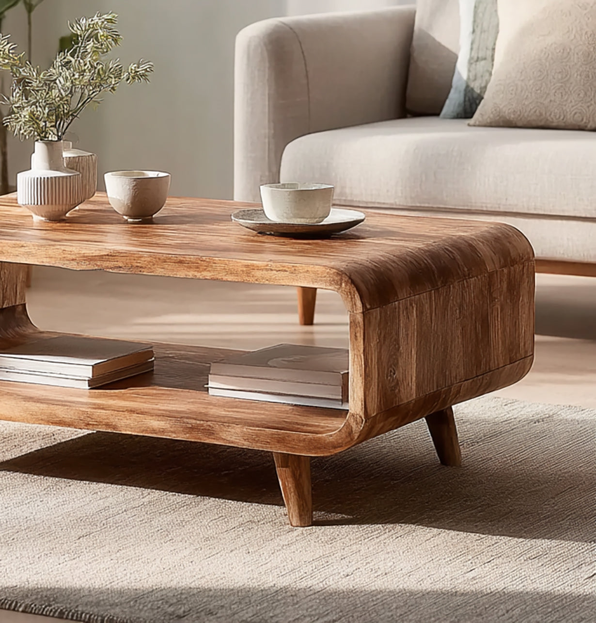 Mid Century Live Edge Salontafel – Massief Houten Design