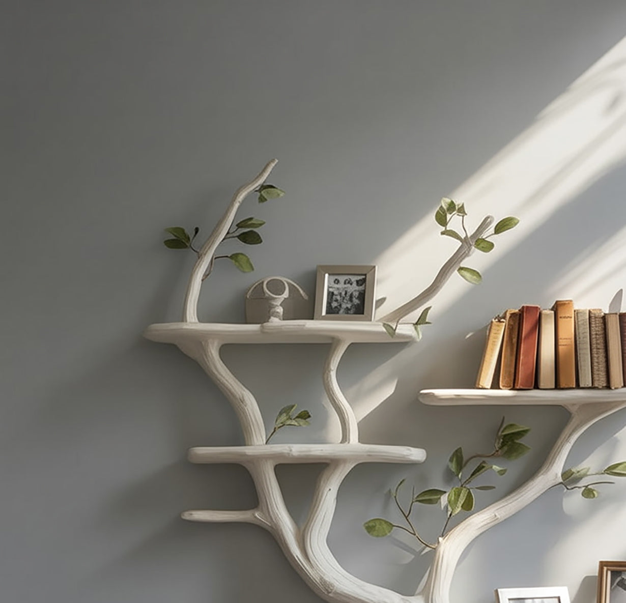 Handgemaakte Boomtak Boekenkast – Rustieke Houten Zwevende Wandplank