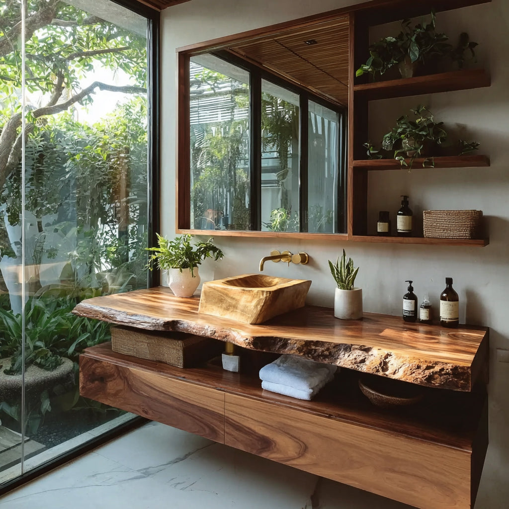 Handcrafted Solid Wood Bathroom Vanity with Vessel Sink
