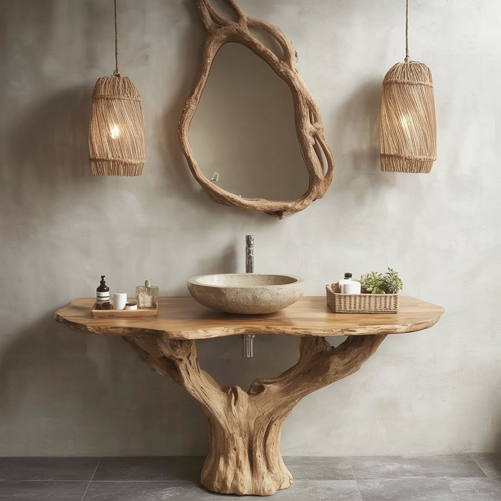 Handcrafted Solid Wood Bathroom Vanity – Live Edge Sculptural Sink Table