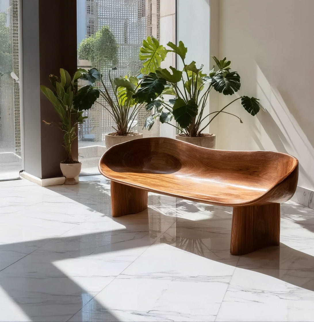 Sculptural Solid Wood Bench – Modern Organic Handmade Seating
