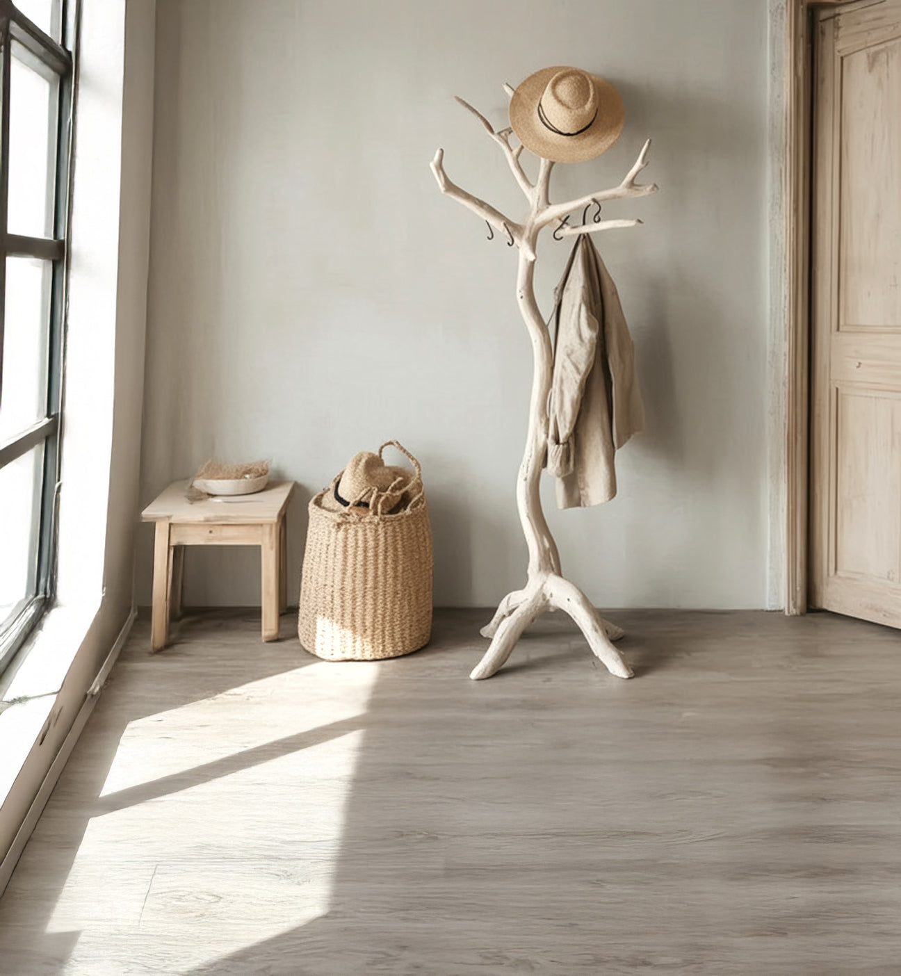 Solid Wood Coat Rack – Rustic Standing Clothes Hanger, Handmade Entryway Organizer