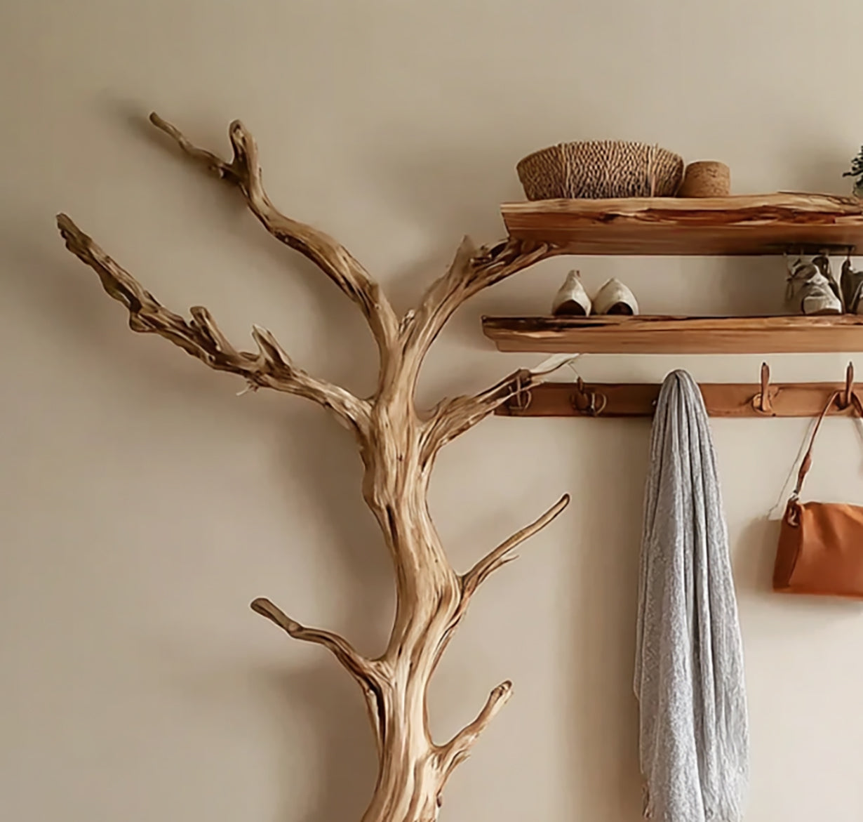 Natuurlijke Boomtak Kapstok – Wandgemonteerde Driftwood Hanger