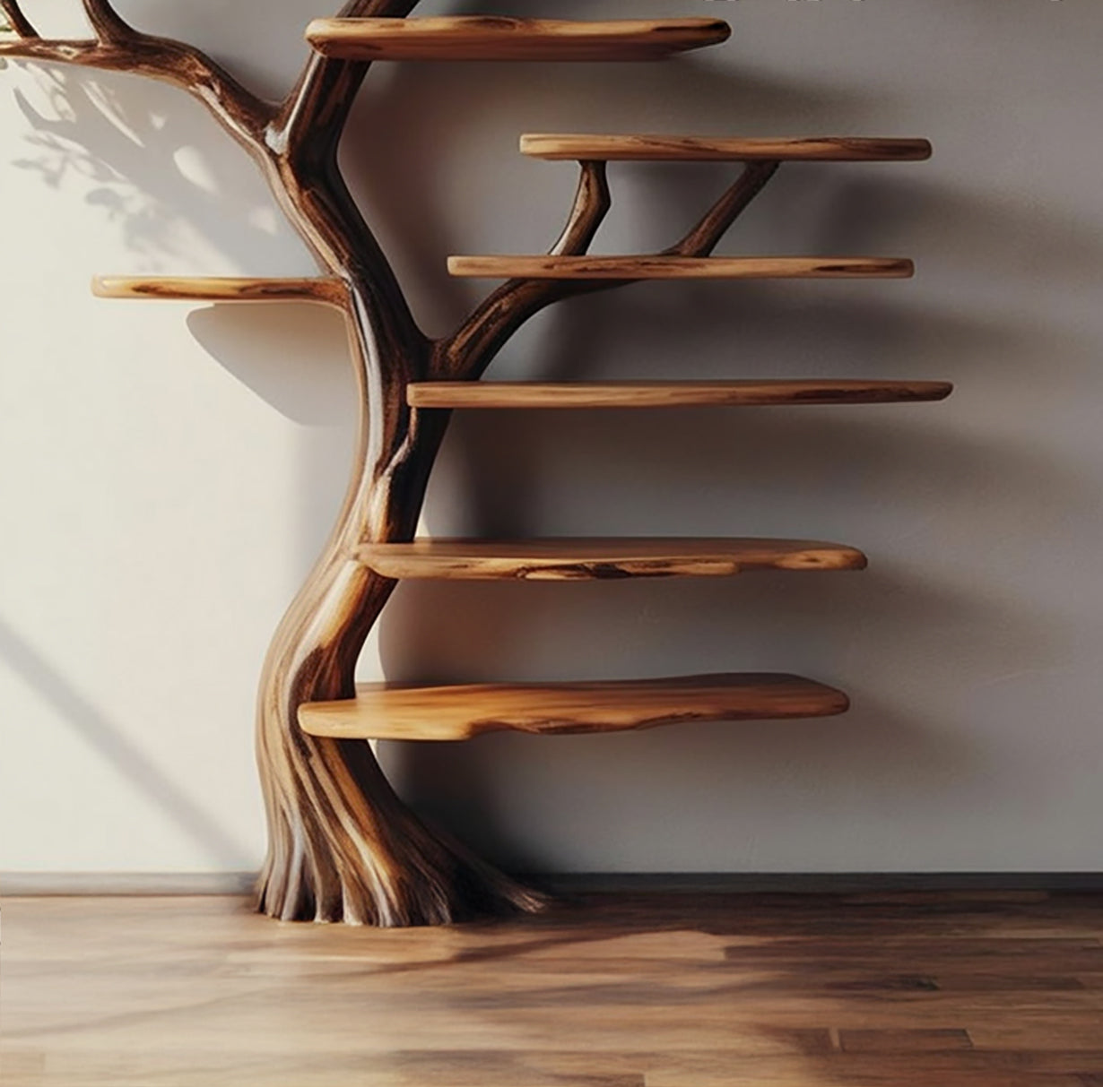 Handcrafted Wooden Tree Shelf – Live Edge Branch Bookcase Display