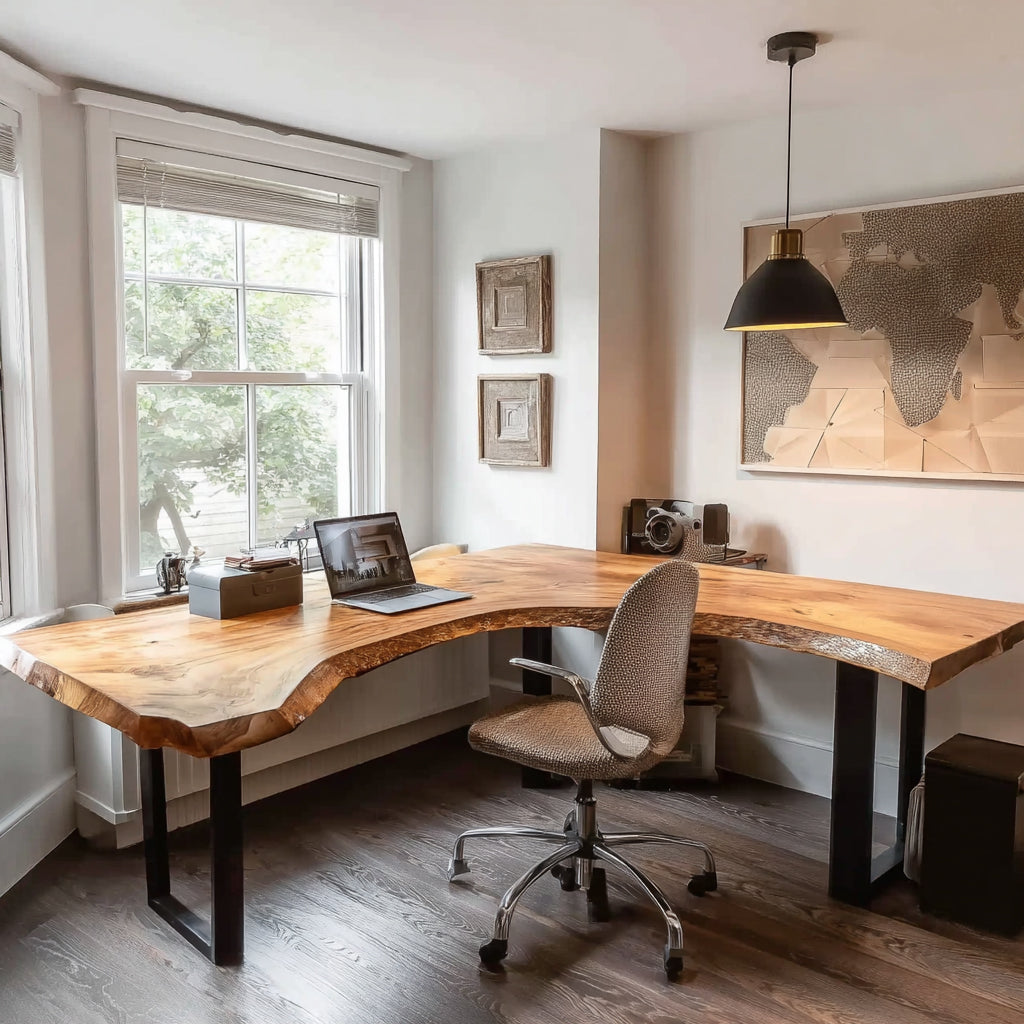 Live Edge L-Shaped Desk – Handmade Solid Wood Corner Desk for Home Office