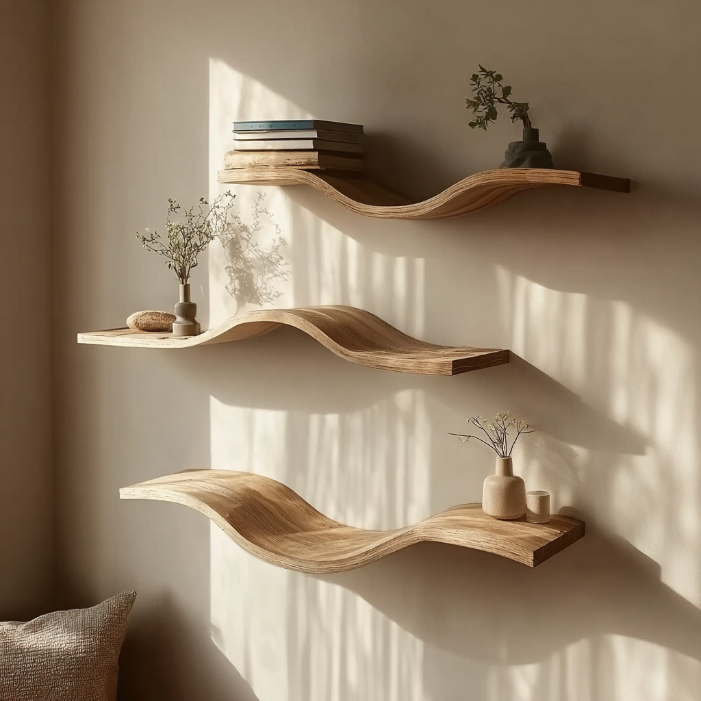Rustic Floating Wall Shelf with Live Edge – Solid Walnut Wood Shelf