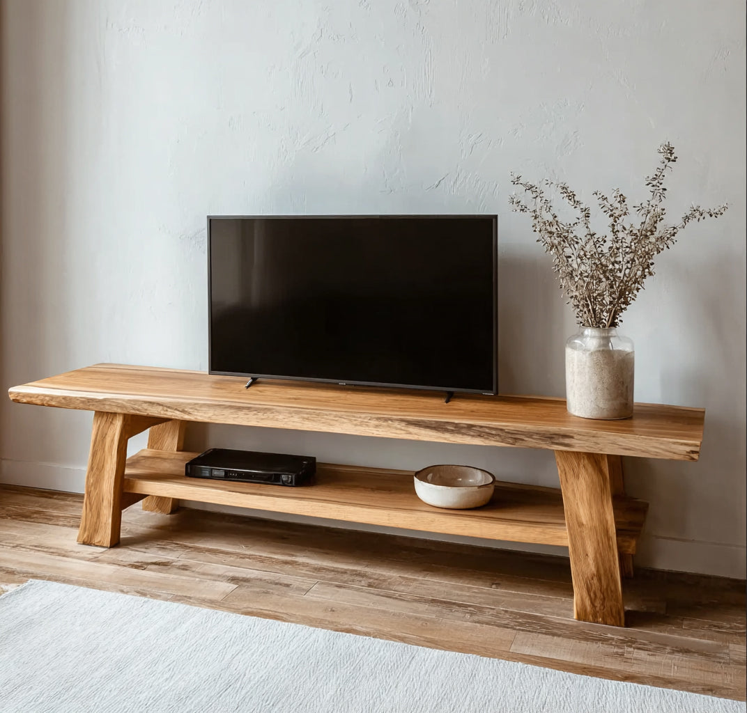 Rustic Reclaimed Oak TV Stand – Solid Wood Console with Storage for Living Room