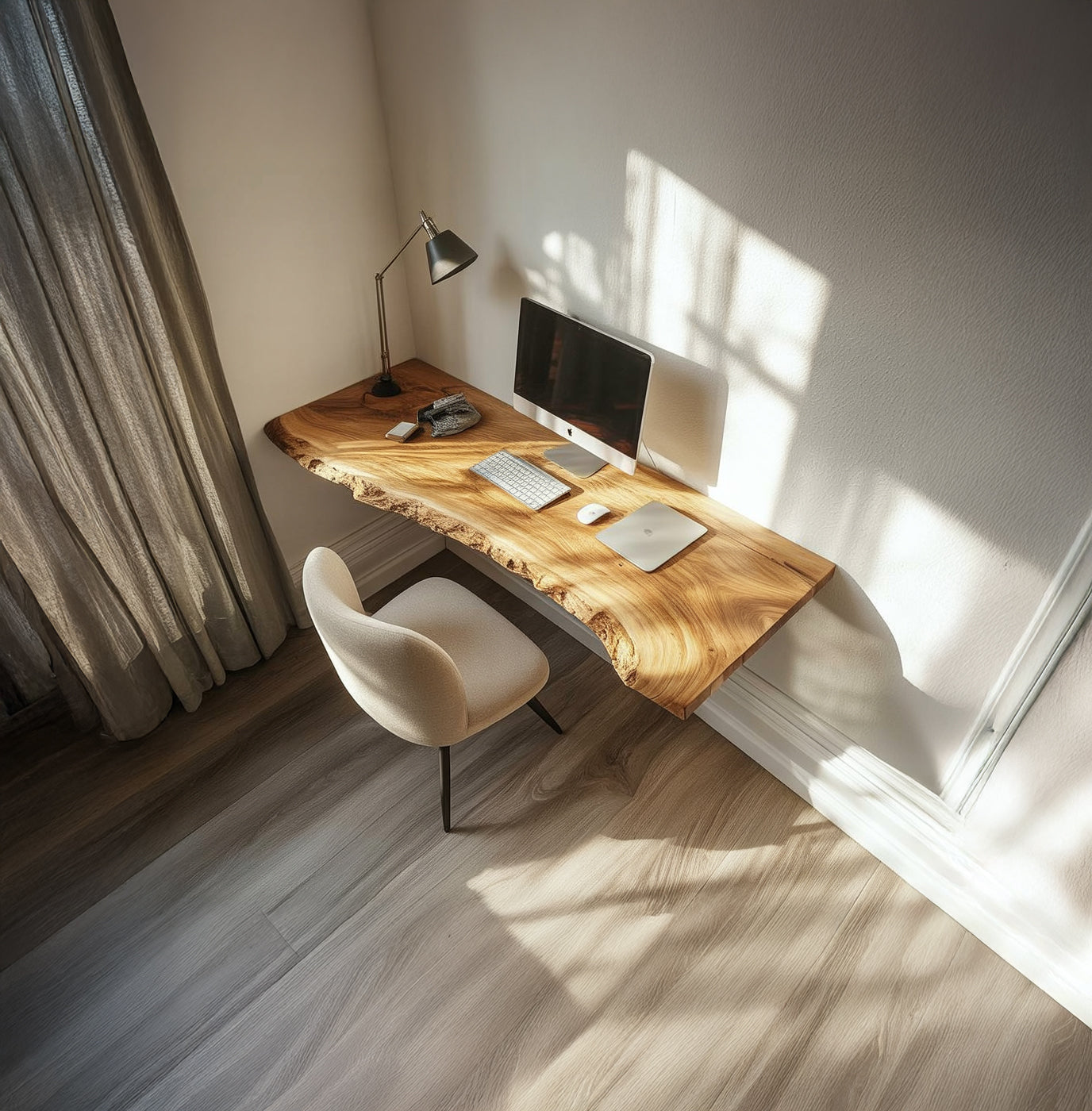 Rustiek Live Edge Bureau van Massief Hout – Farmhouse Stijl