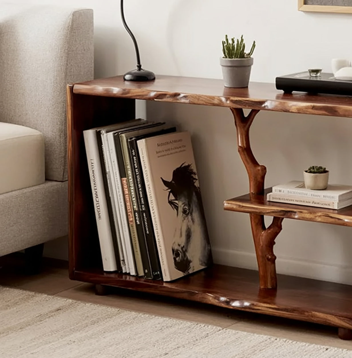 Drijfhouten Boomtak Nachtkastje – Handgemaakte Massief Houten Tafel