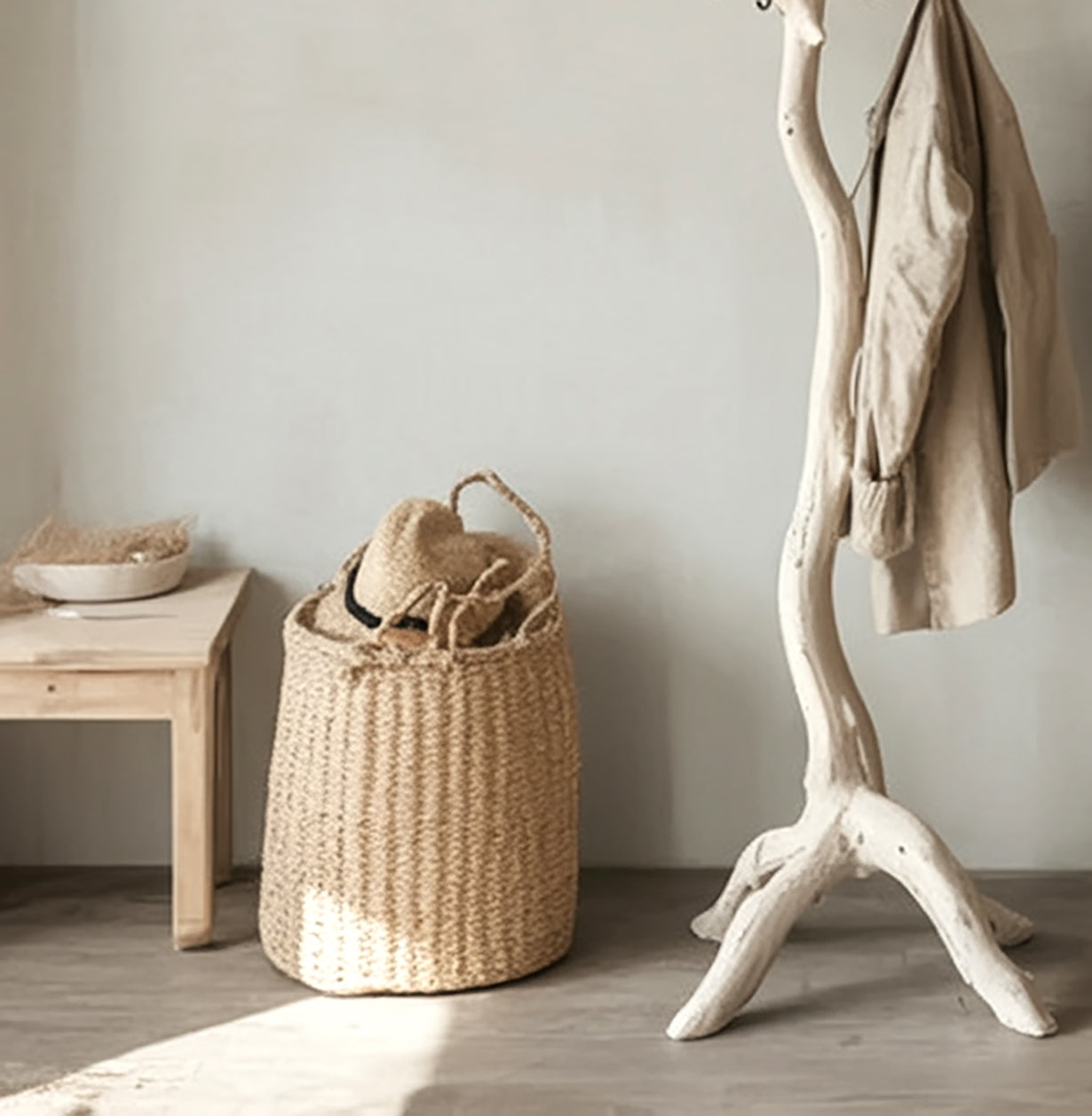 Solid Wood Coat Rack – Rustic Standing Clothes Hanger, Handmade Entryway Organizer