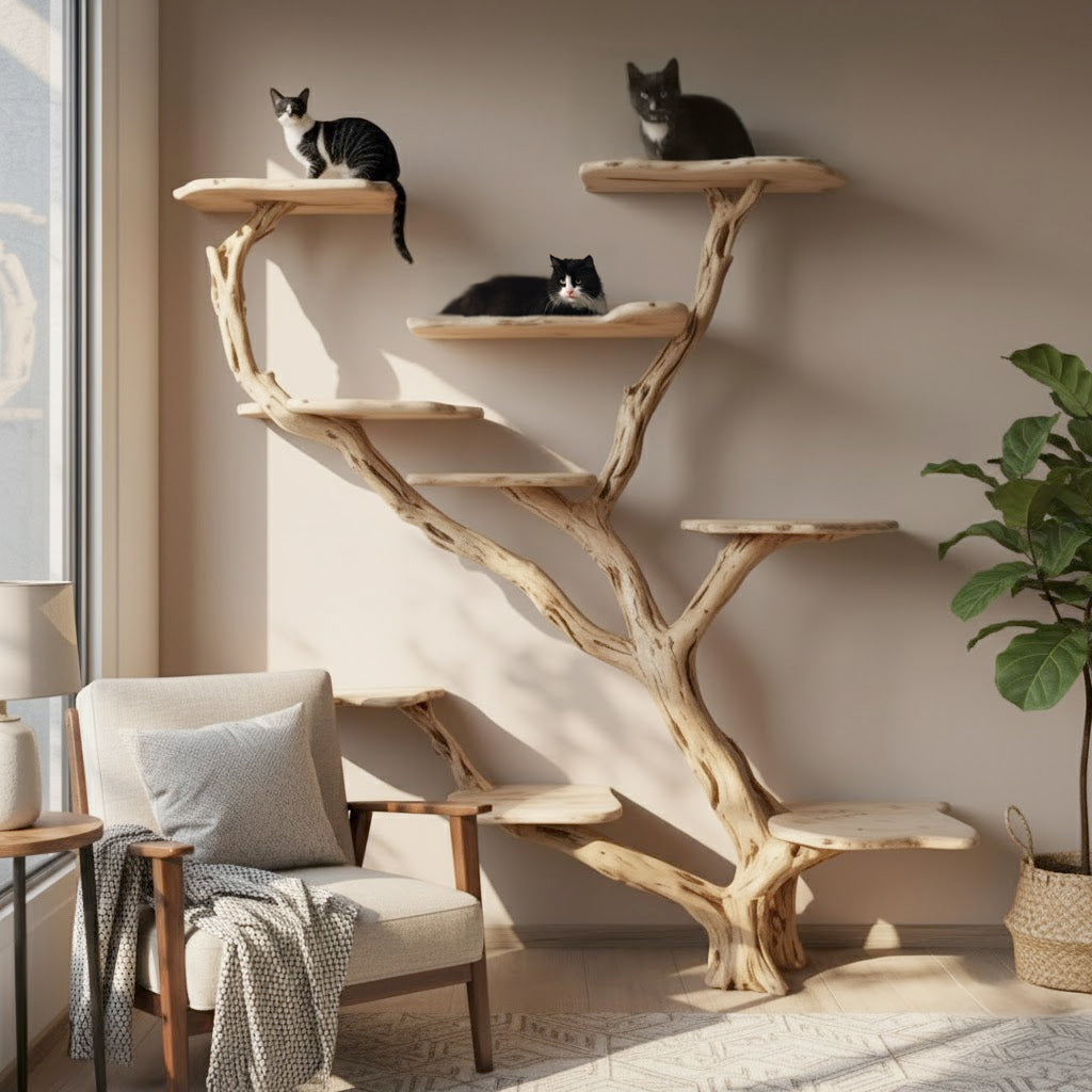 Handcrafted Wooden Cat Tree Tower – Large Solid Wood Cat Furniture