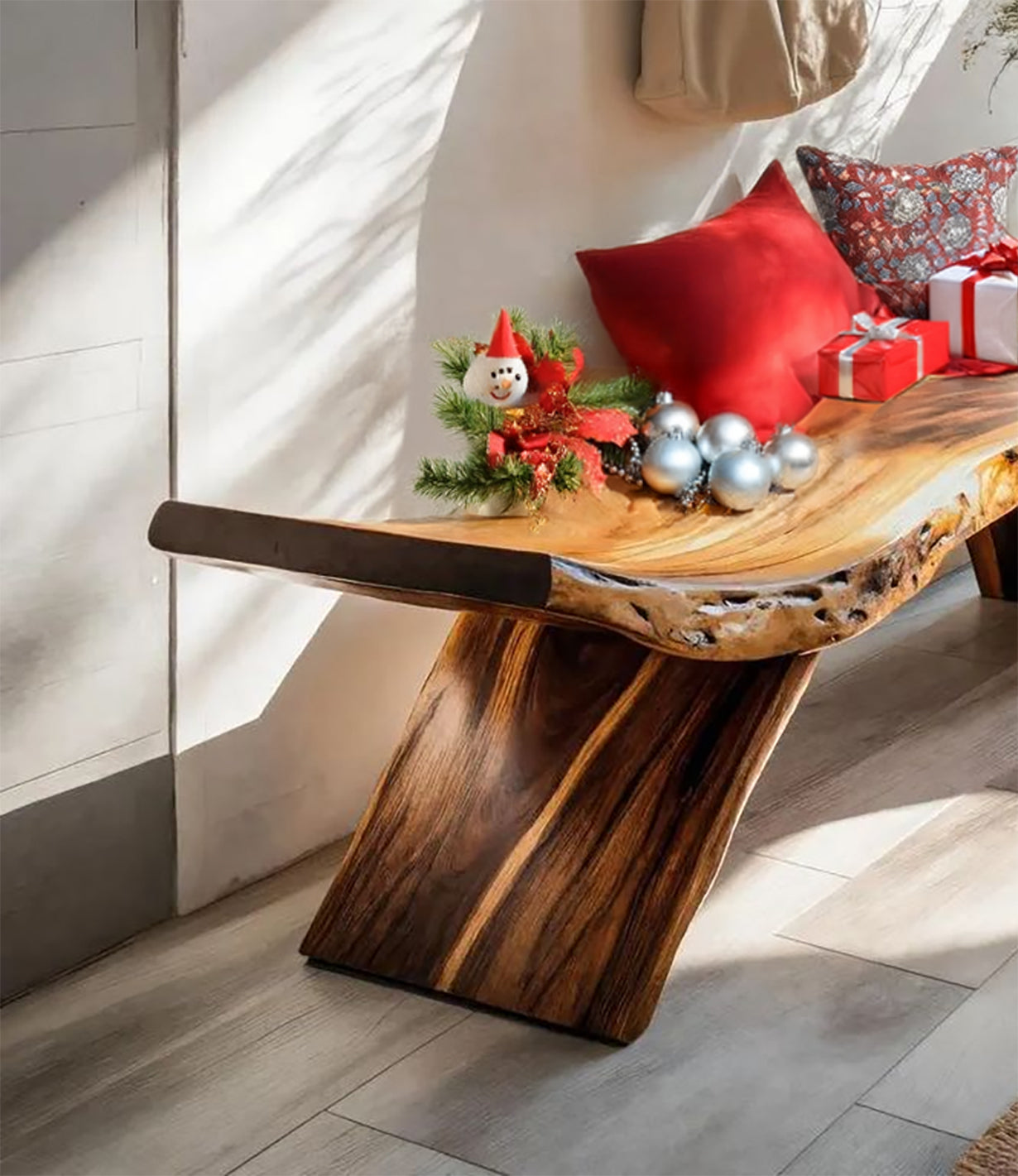Handmade Live Edge Wooden Bench – Rustic Solid Wood Entryway or Hallway Seating