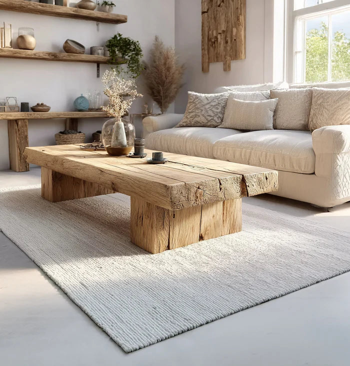 Handgemaakte Rustieke Massief Houten Salontafel – Live-Edge Farmhouse Rechthoekig