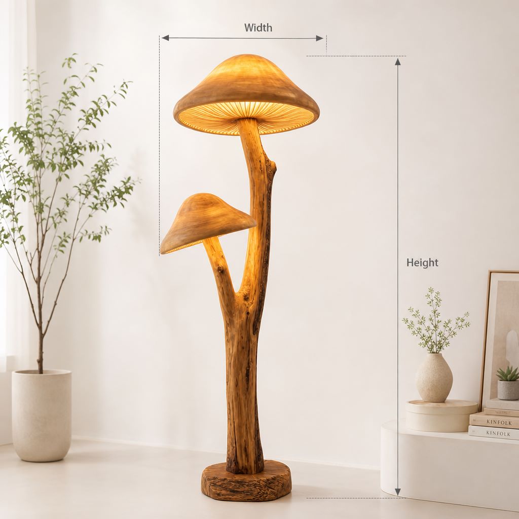 Dubbele Kinderkamer Paddenstoel Vloerlamp - Zacht Nachtlicht Hout