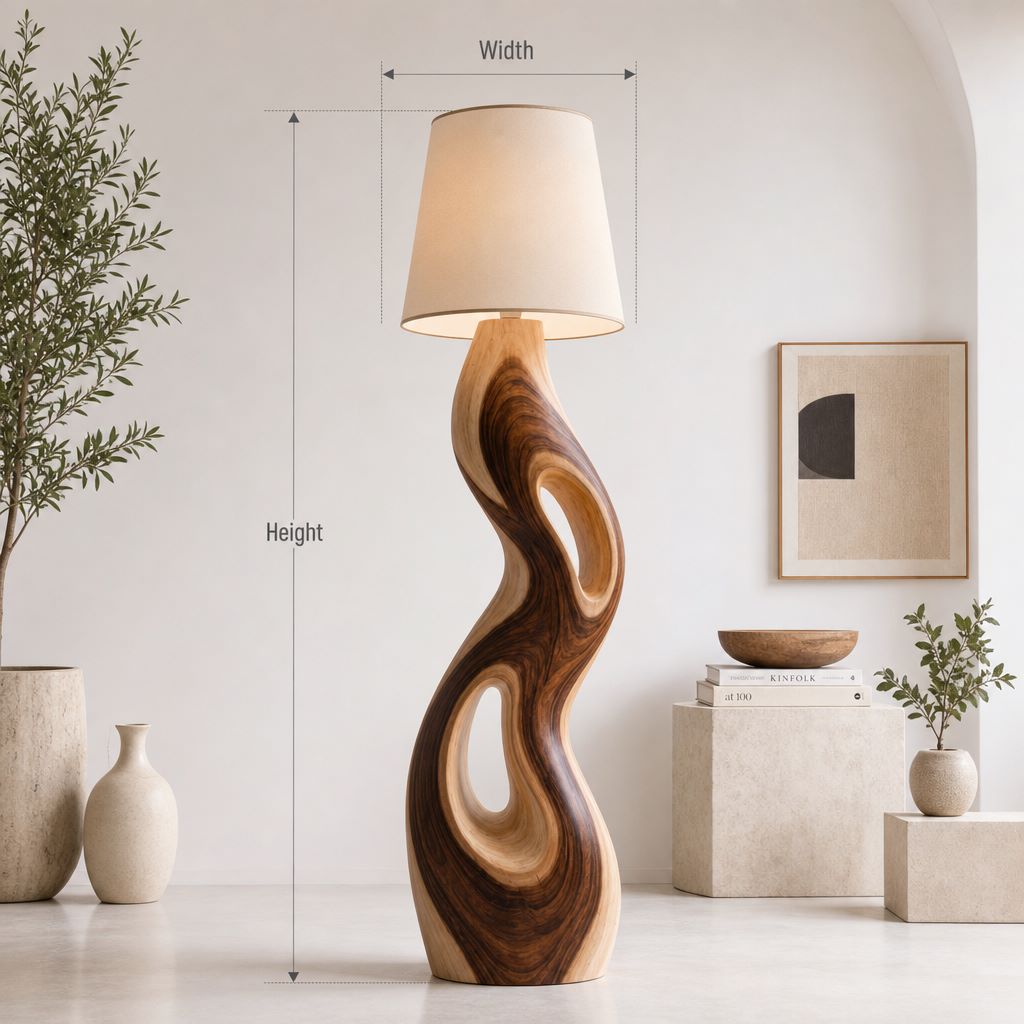 S-Boog Drijfhout Vloerlamp - Twee Lichtvensters Massief Hout