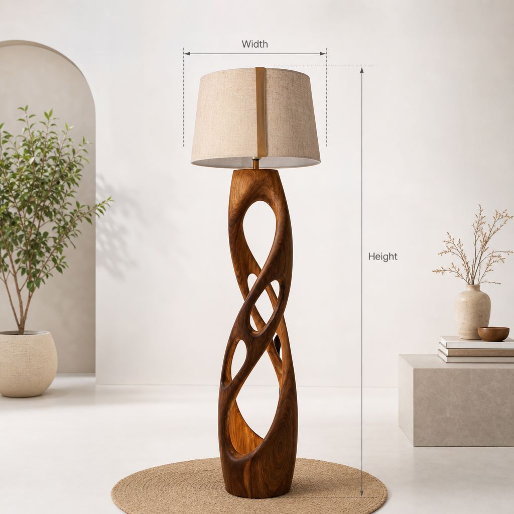 Sculpturale Drijfhout Vloerlamp - Interne Gloed & Linnen Kap
